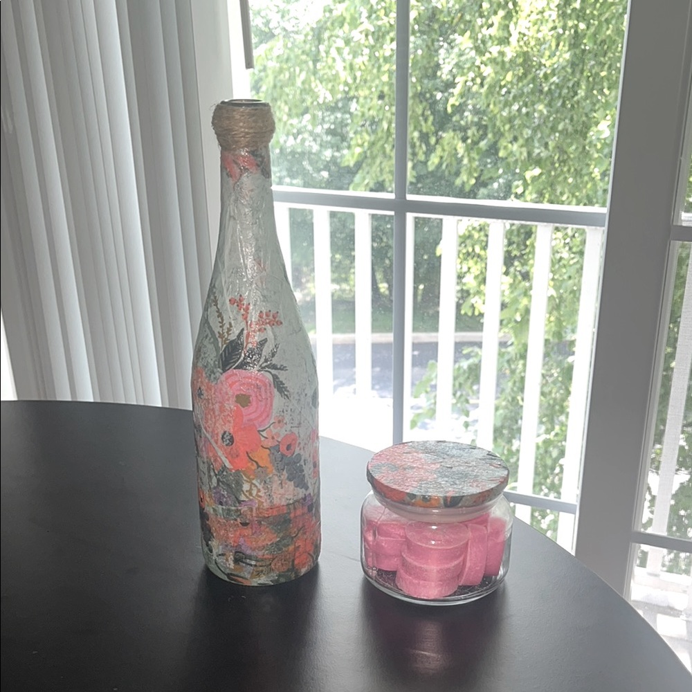 Floral Glass Bottle and Jar Set - Pink and Orange Accents